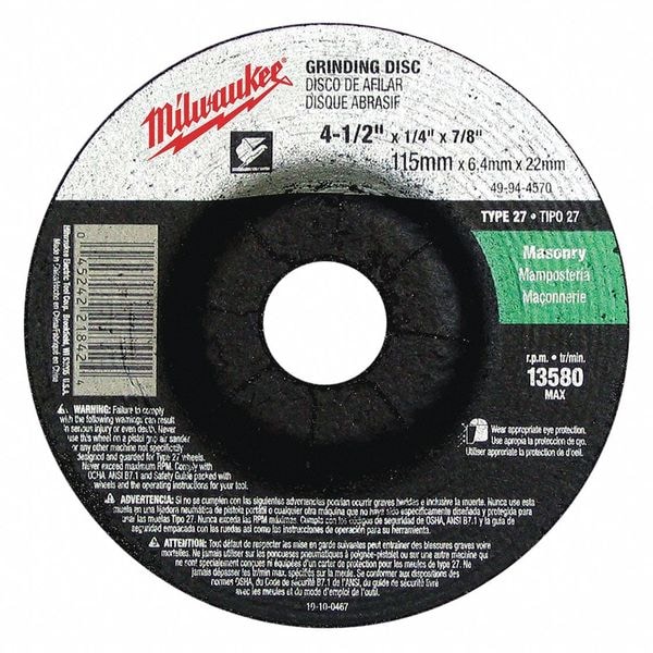 Milwaukee Tool Grinding Wheel 4-1/2" x 1/4" x 7/8" (Type 27) - 49-94-4570