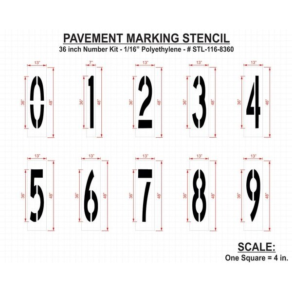 Rae Pavement Stencil, 36 in, Number Kit, 1/16, STL-116-8360 - STL-116-8360