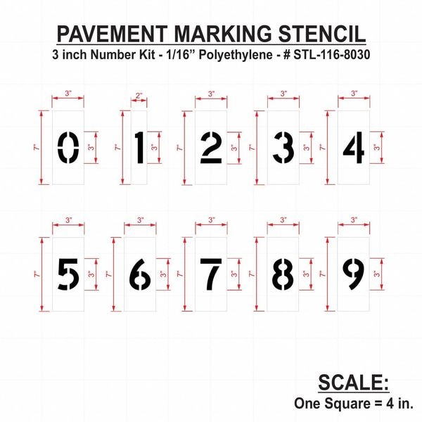 Rae Pavement Stencil, 3 in, Number Kit, 1/16 - STL-116-8030