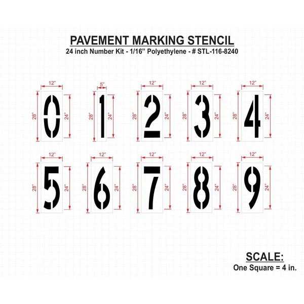 Rae Pavement Stencil, 24 in, Number Kit, 1/16, STL-116-8240 - STL-116-8240