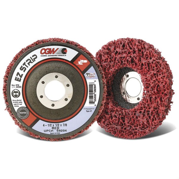 Cgw Abrasives EZ Series Non-Woven Strip Wheel, 5 in Dia, Extra Coarse Grade, Silicon Carbide Abrasive - 59209