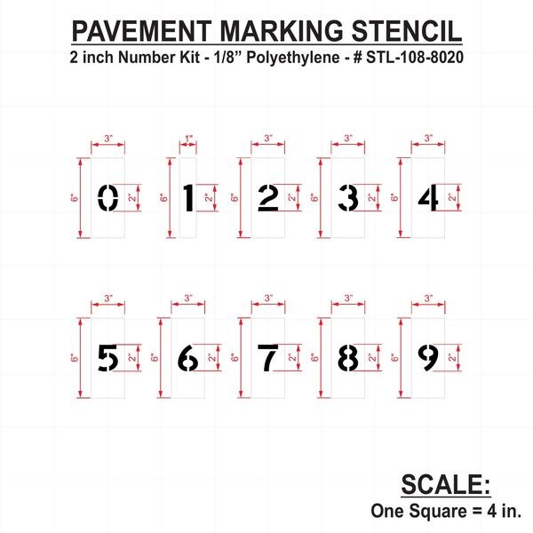 Rae Pavement Stencil, 2 in, Number Kit, 1/8 - STL-108-8020