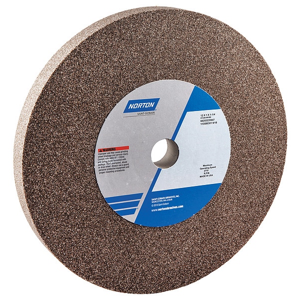 Norton Abrasives Grinding Wheel, 12 in. Dia, AO, 46 G, Brown - 66253220947