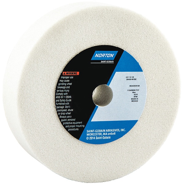 Norton Abrasives Grinding Wheel, T1, 4x1x1/2, AO, 60G, Wht, PK5 - 66243530126