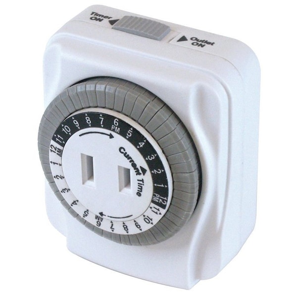 Temporizador electromecánico Powerzone, 15 A, 125 V, 1875 W, 1 salida, ajuste de tiempo de 24 horas, ciclo de 24 horas - TNI24111.