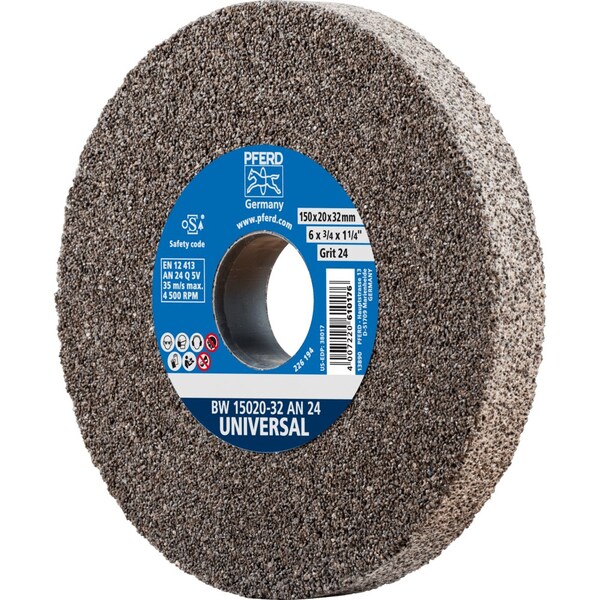 Pferd PFERD Vitrified Bench Wheel, UNIVERSAL, 6" x 3/4 x 1-1/4, 24 Grit, Aluminum Oxide - 61738