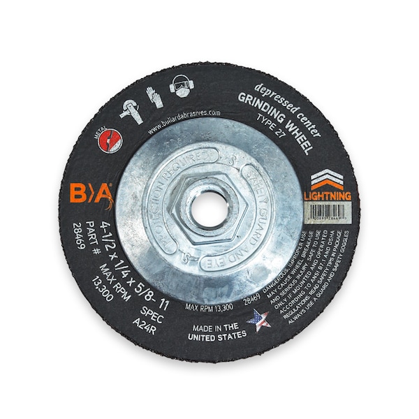 Bullard Abrasives Grinding Wheel, 4 1/2 x 1/4 x 5/8-11, PK10 - 28469