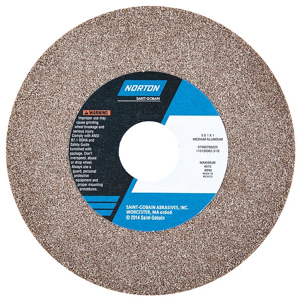 Norton Abrasives Grinding Wheel, 5 in. Dia, AO, 60/80G, Brown - 07660788225