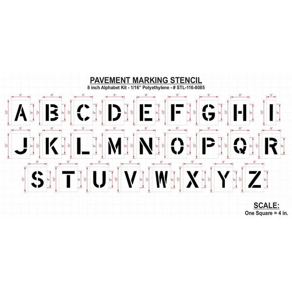 Rae Pavement Stencil, 8 in, Alphabet Kit, 1/16 - STL-116-8085