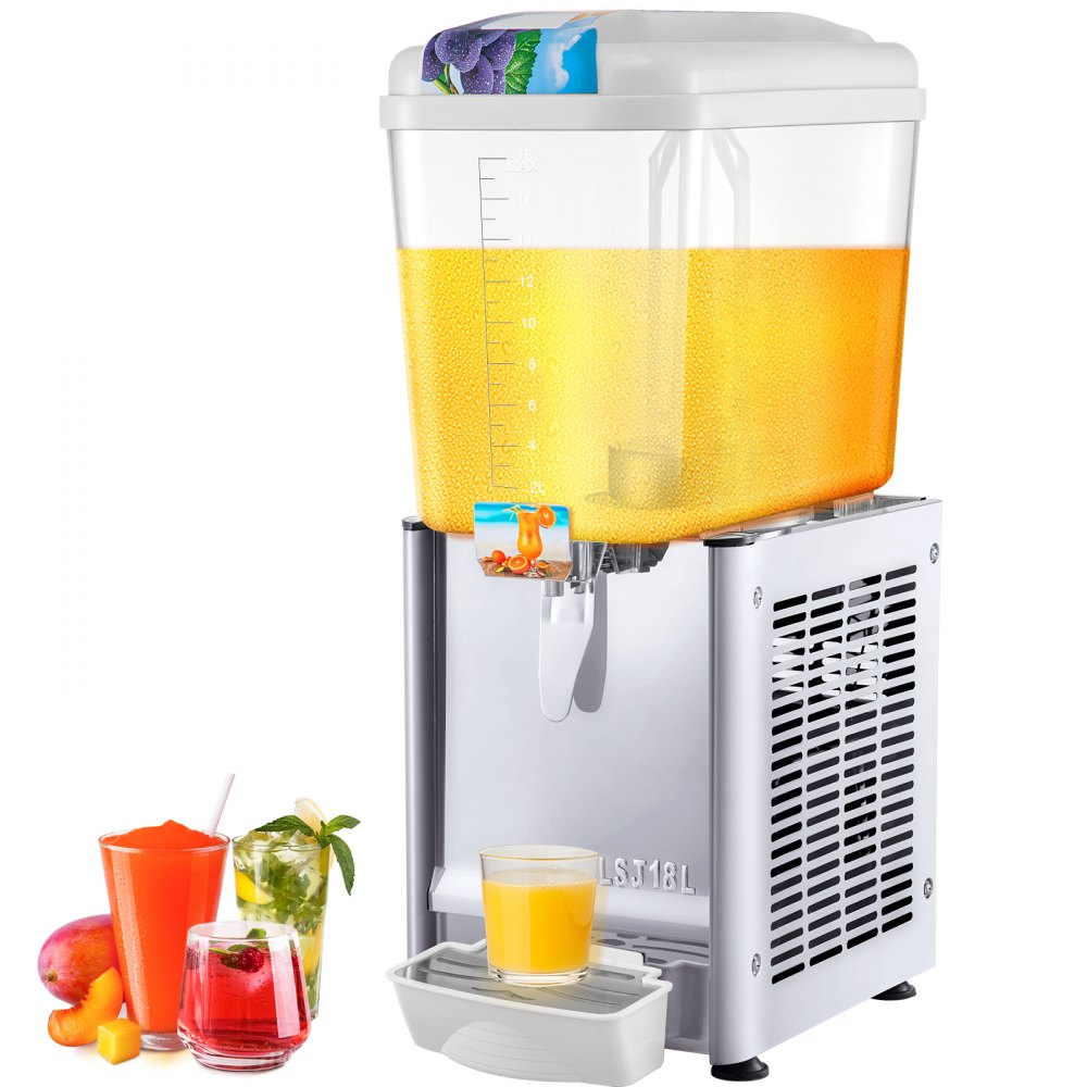 VEVOR Commercial Beverage Dispenser, 4.8 Gallon 1 Tank Cold Beverage Dispenser, 200W Food Grade Material Stainless Steel Commercial Juice Dispenser With Thermostat Controller for Cold Drink - YLJHSLYJ18LX1DG01V1