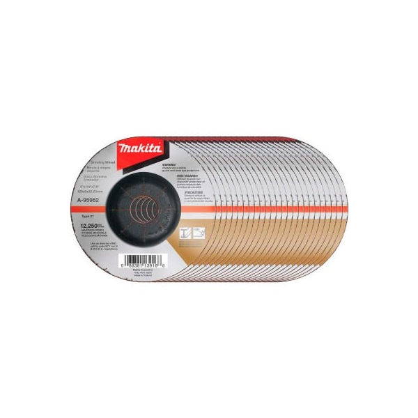 Makita Makita INOX Grinding Wheel, 36 Grit, Type 27, 5in Dia x 1/4inT x 7/8in Cntr Hole Dia, 5/Pk - A-95962-5