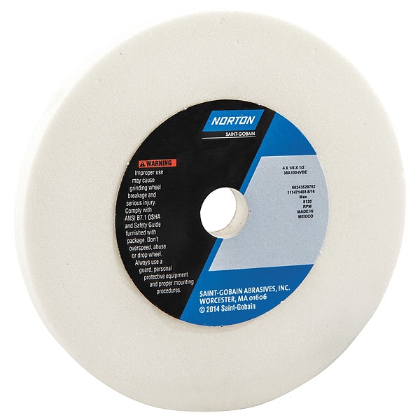 Norton Abrasives Grinding Wheel, T1, 4x1/4x1/2, AO, 100G, PK5 - 66243529782
