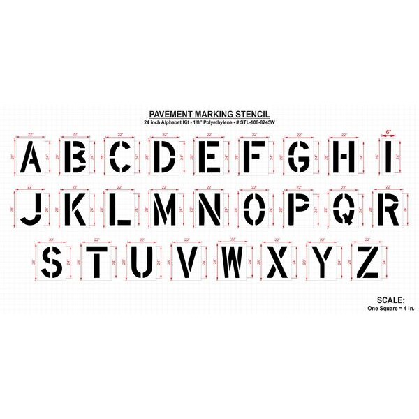 Rae Pavement Stencil, 24 in, Alphabet Kit, 1/8, STL-108-8245W - STL-108-8245W