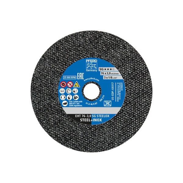 Pferd Cut Off Wheel, 36 Grit, T1, 3"x1/8"x3/8 - 69317