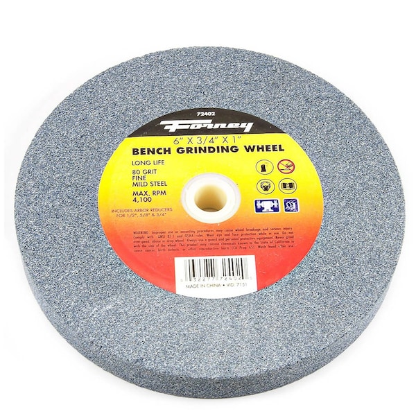 Forney Bench Grinding Wheel, 6 in x 3/4 in x 1 in - 72402