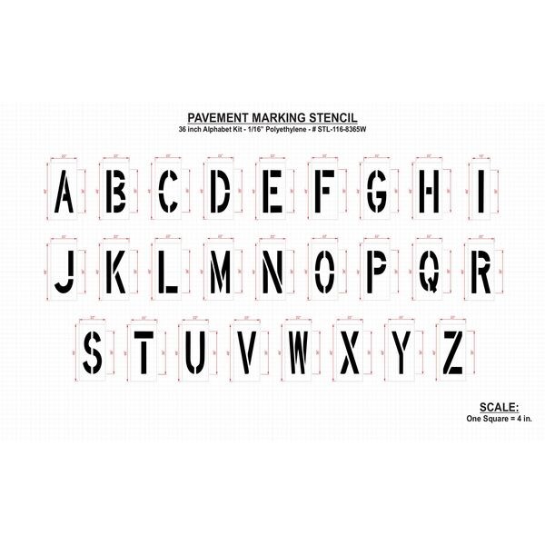 Rae Pavement Stencil, 36 in, Alpha Kit, 1/16, STL-116-8365W - STL-116-8365W