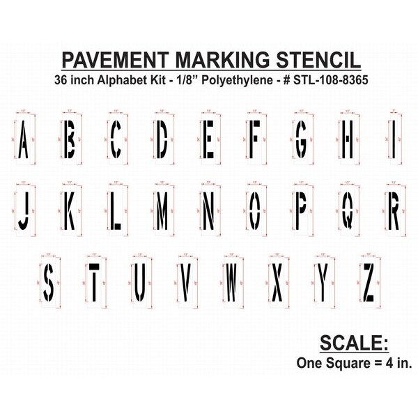 Rae Pavement Stencil, 36 in, Alpha Kit, 1/8, STL-108-8365 - STL-108-8365