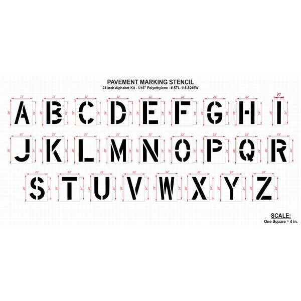 Rae Pavement Stencil, 24 in, Alphabet Kit, 1/16, STL-116-8245W - STL-116-8245W