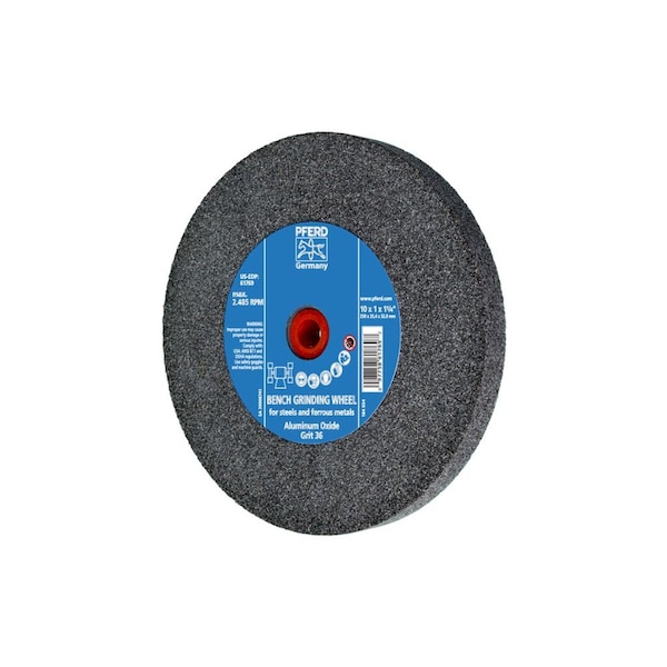 Pferd 61769 10in x 1in Vitrified Bench Wheel 1-1/4in A.H., Aluminum Oxide, 36 Grit - 61769-PFERD