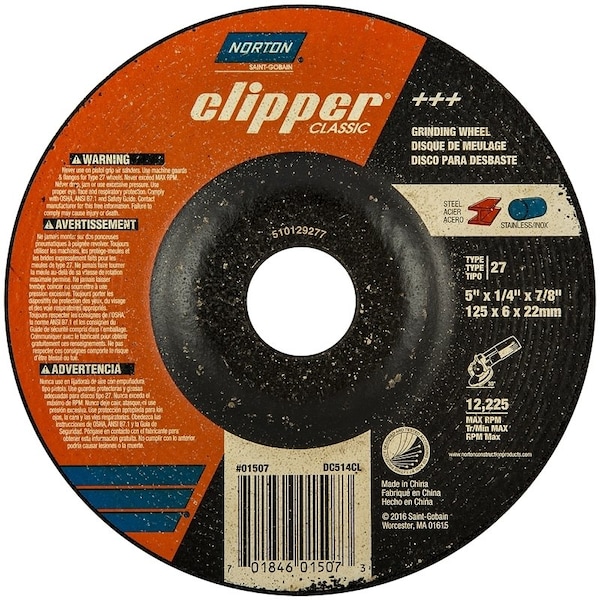Norton Clipper Clipper Classic A AO Series Grinding Wheel, 5 in Dia, 14 in Thick, 78 in Arbor - 70184601507