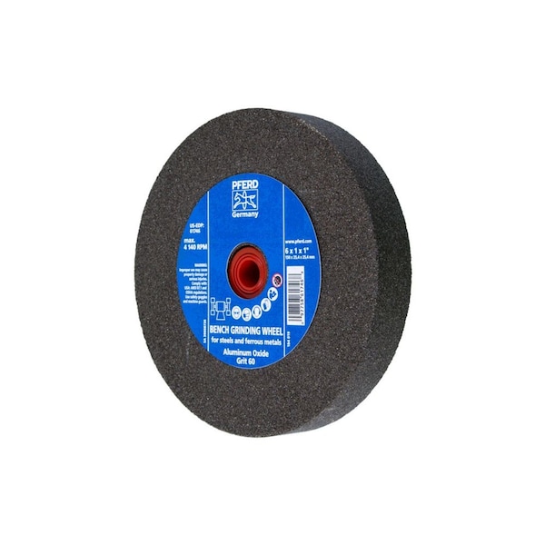 Pferd 61746 6in x 1in Vitrified Bench Wheel 1in A.H., Aluminum Oxide, 60 Grit - 61746-PFERD