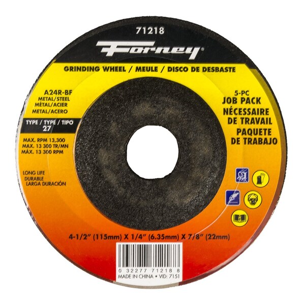 Forney 5-Pack of Forney 71877 4-1/2 in Metal Grinding Wheel - 71218