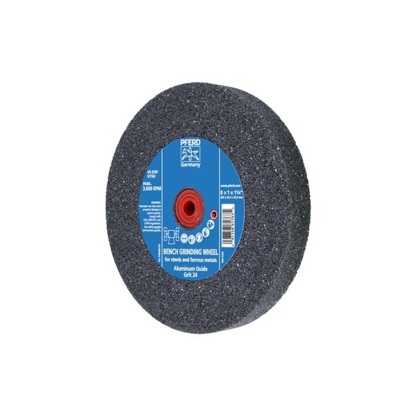 Pferd 61763 8in x 1in Vitrified Bench Wheel 1-1/4in A.H., Aluminum Oxide, 24 Grit - 61763-PFERD