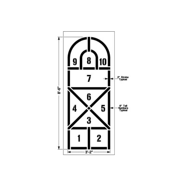 Newstripe. Newstripe Arched Hopscotch Playground Stencil, 1/8in Thick, PolyTough, Plastic, White - 10000448