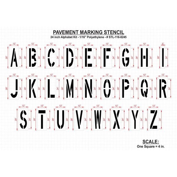 Rae Pavement Stencil, 24 in, Alphabet Kit, 1/16, STL-116-8245 - STL-116-8245