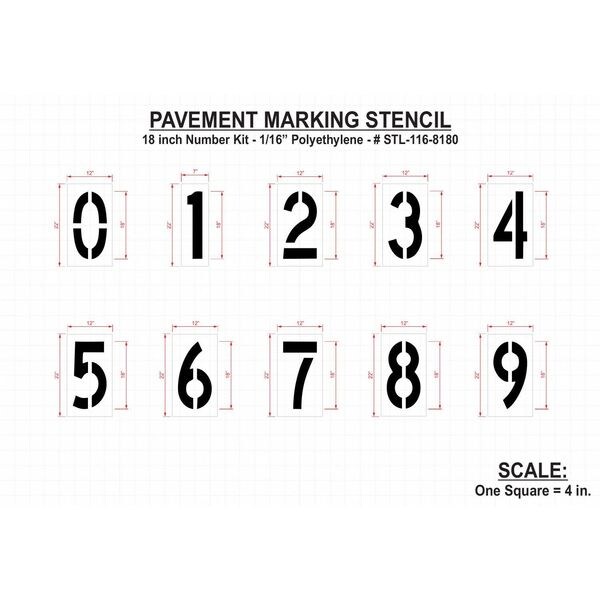 Rae Pavement Stencil, 18 in, Number Kit, 1/16 - STL-116-8180