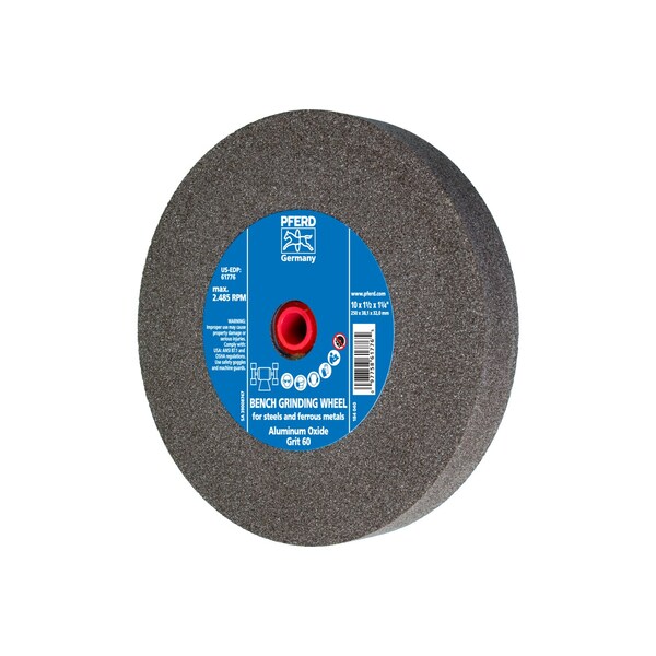 Pferd 10" x 1-1/2" Vitrified Bench Wheel - 1-1/4" A.H., Aluminum Oxide, 60 Grit - 61776