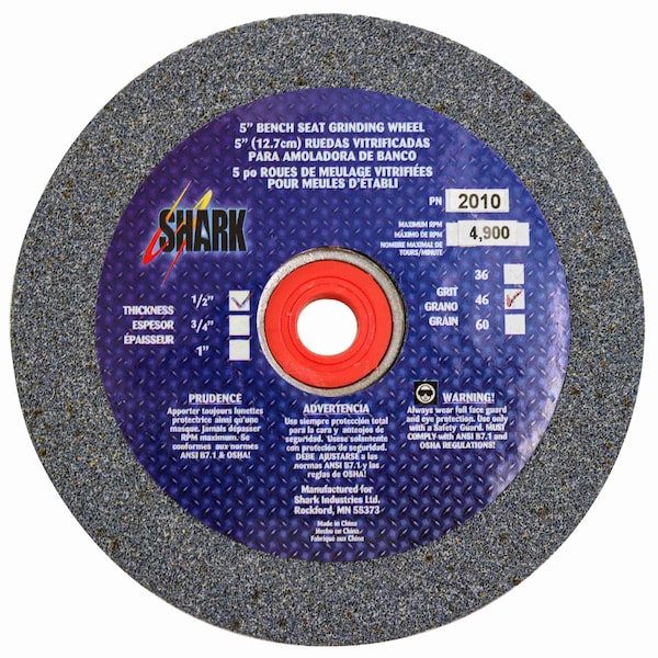 Shark Industries 5-in. x 1/2-in. x 1/2-in. Bench Seat Grinding Wheel 46 Grit, Aluminum Oxide - 2010