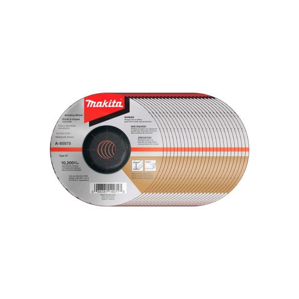 Makita Makita INOX Grinding Wheel, 36 Grit, Type 27, 6in Dia x 1/4inT x 7/8in Cntr Hole Dia, 5/Pk - A-95978-5