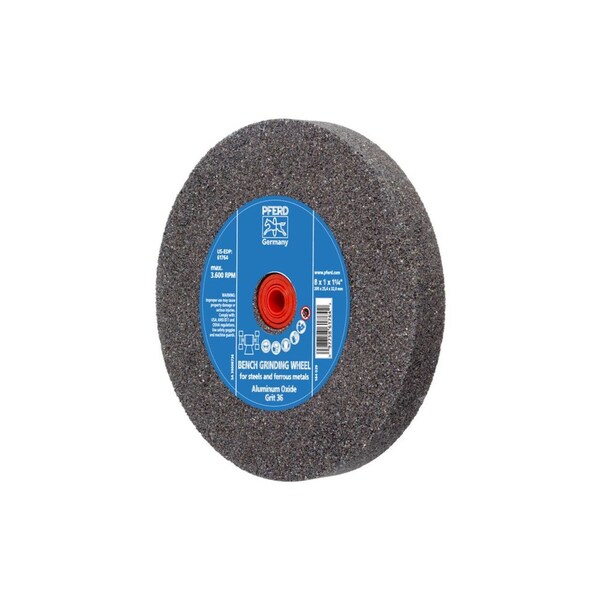 Pferd 61764 8in x 1in Vitrified Bench Wheel 1-1/4in A.H., Aluminum Oxide, 36 Grit - 61764-PFERD
