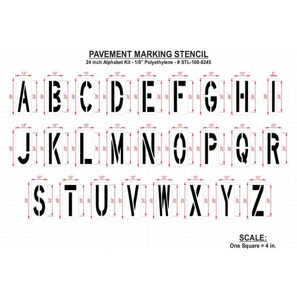 Rae Pavement Stencil, 24 in, Alphabet Kit, 1/8, STL-108-8245 - STL-108-8245