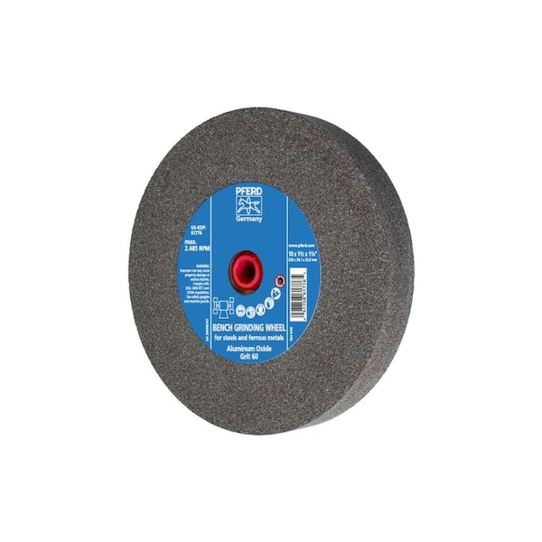 Pferd 61776 10in x 1-1/2in Vitrified Bench Wheel 1-1/4in A.H., Aluminum Oxide, 60 Grit - 61776-PFERD