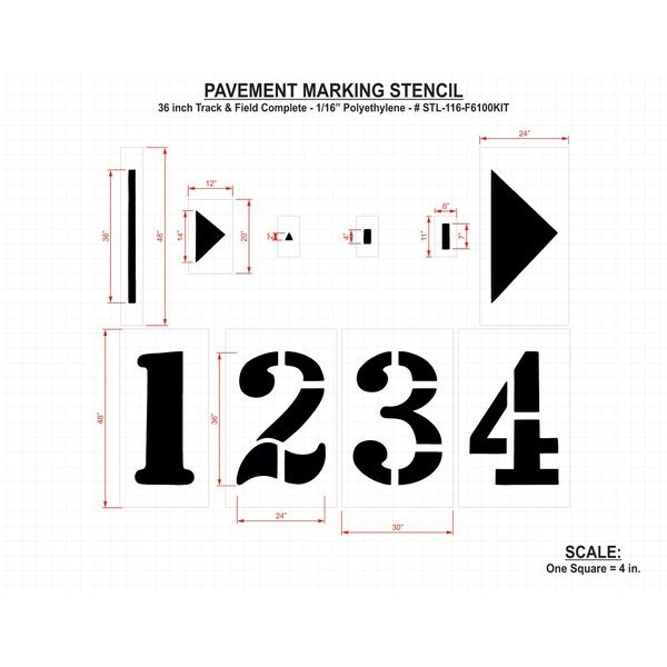 Rae Athletic Stencil, Track & Field, 36in, 1/16 - STL-116-F6100KIT