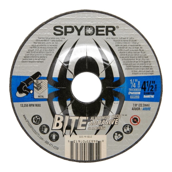 Spyder 4.5-In 7/8 1/4in T27 Grind Wheel - 21126