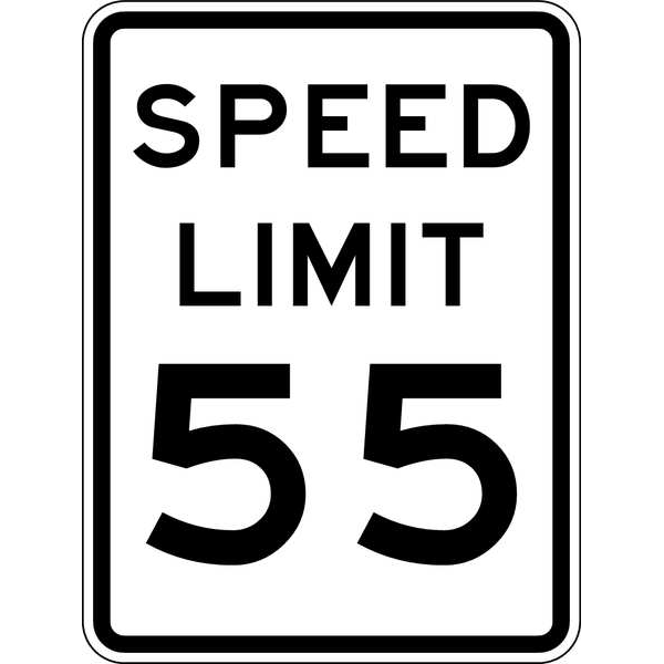 Lyle Speed Limit 55 Traffic Sign, 24 in Height, 18 in Width, Aluminum, Vertical Rectangle, English - R2-1-55-18HA