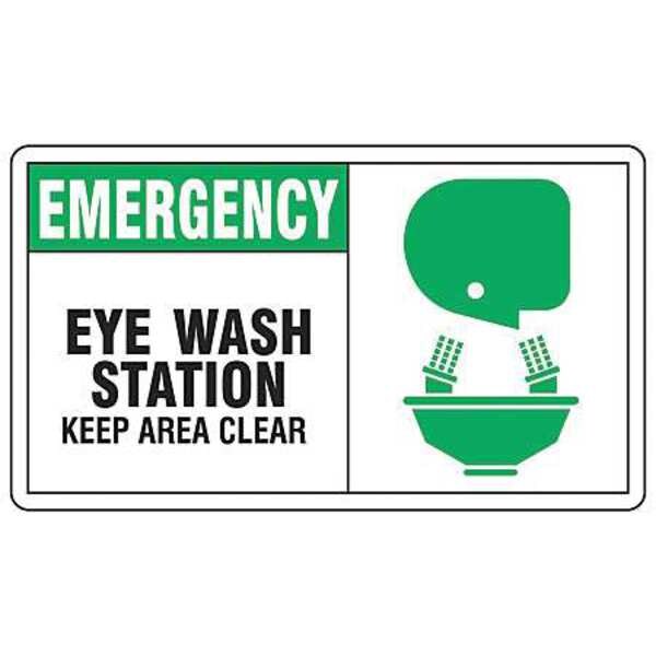 Accuform Emergency Eye Wash Station Keep Area Clear, 10" W x 7" H, Rectangle, Aluminum, MFSD928VA - MFSD928VA