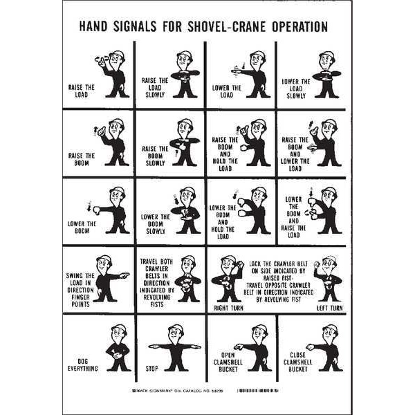 Brady No Header, Hand Signals For Shovel-Crane Operation, 10" W x 14" H, Rectangle, Polyester - 88299