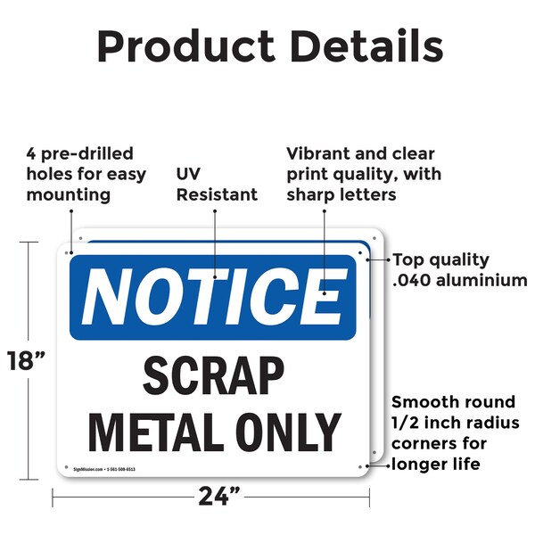 Signmission Scrap Metal Only, 24 in W x Rectangle, Aluminum - OS-2PACK-NS-A-1824-L-18254