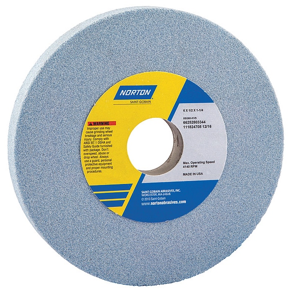 Norton Abrasives Grinding Wheel, T1, 6x1/2x1.25, CA, 60G, PK5 - 66252803344