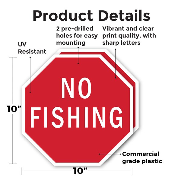 Signmission No Fishing, 10 inch X 10 inch, Plastic Sign, 2PK - OC-P-2PACK-10-80