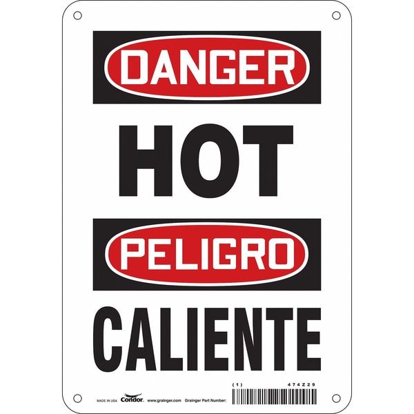 Condor Danger Sign, 10 in H, 7 in W, Aluminum, Horizontal Rectangle, English, Spanish, 474Z29 - 474Z29