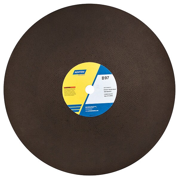 Norton Abrasives Cut-Off Wheel, 20 in. Dia, AO, 24 G, PK10 - 69078650375