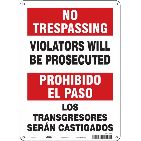 Condor Safety Sign, 14 in Height, 10 in Width, Aluminum, Vertical Rectangle, English, Spanish, 473M72 - 473M72