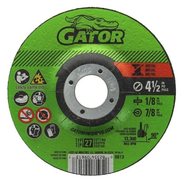 Gator Grinding Wheel, 4-1/2 in Dia, 1/8 in Thick, 7/8 in Arbor, A24R Grit - 9613