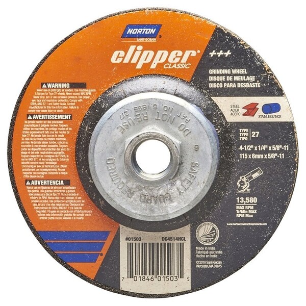 Norton Clipper Clipper Classic A AO Series Grinding Wheel, 412 in Dia, 14 in Thick, 5811 Arbor - 70184601503