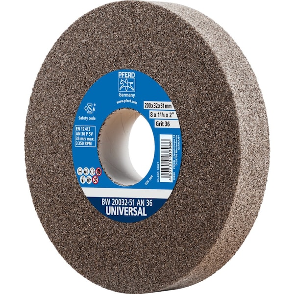 Pferd PFERD Vitrified Bench Wheel, UNIVERSAL, 8in x 1-1/4 x 2, 36 Grit, Aluminum Oxide - 61683